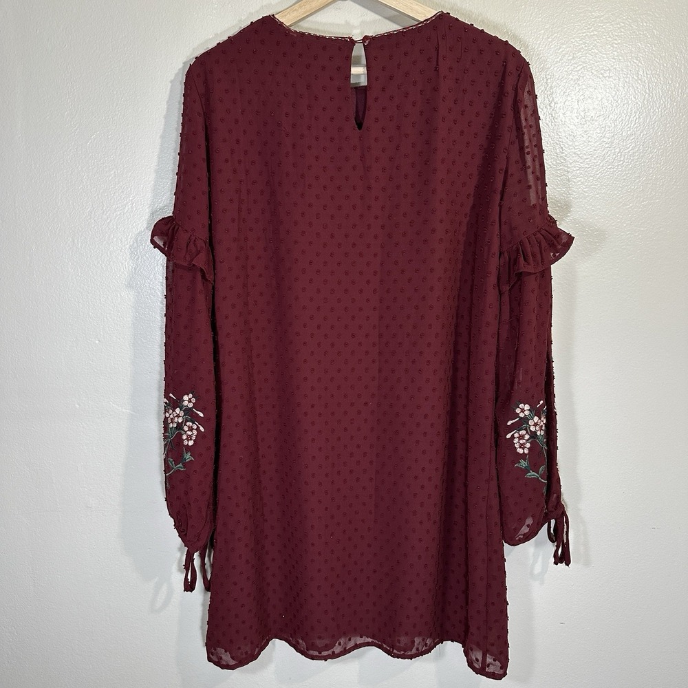 Cherry‎ Paris Women's M Burgundy Ruffle 3/4 Sleeve Top Bohemian